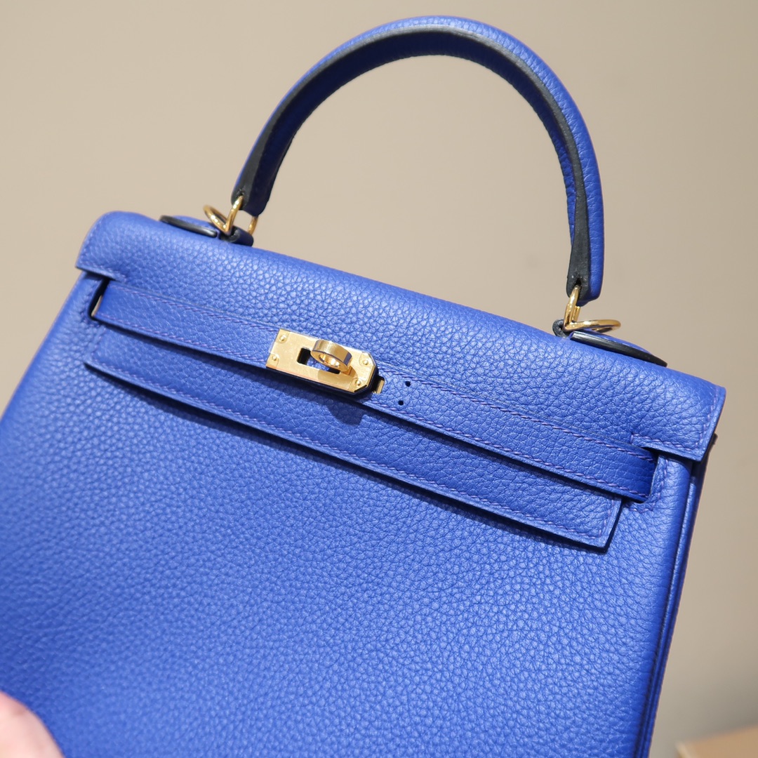 Hermes Kelly 25cm Handbag Shoulder Bag in Blue Togo Leather